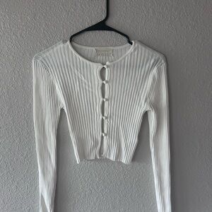 Urban Outfitters White Ribbed Crop Blouse